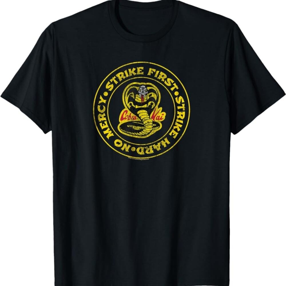 Canvas Cobtra Kai STRIKE FIRST STRIKE HARD NO MERCY T-Shirt Fits Like a Large